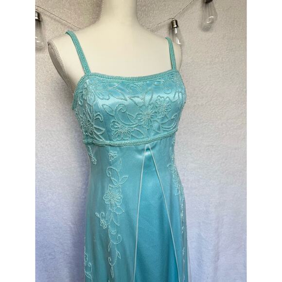 Vintage 90's Cach'e Blue Beaded Floral Maxi Princess Gown Dress Medium - Picture 5 of 13